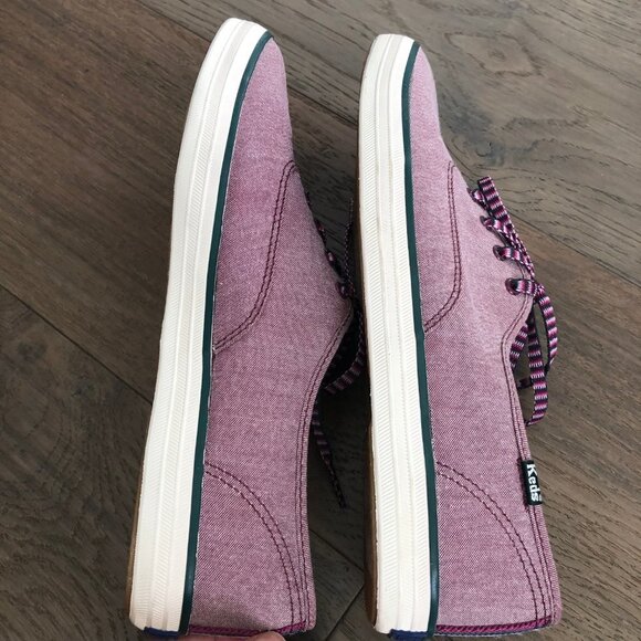 Keds Canvas Lace Up Denim Sneakers Prpl Pink w Teal Trim + Striped Laces Sz 9.5 - Picture 7 of 12